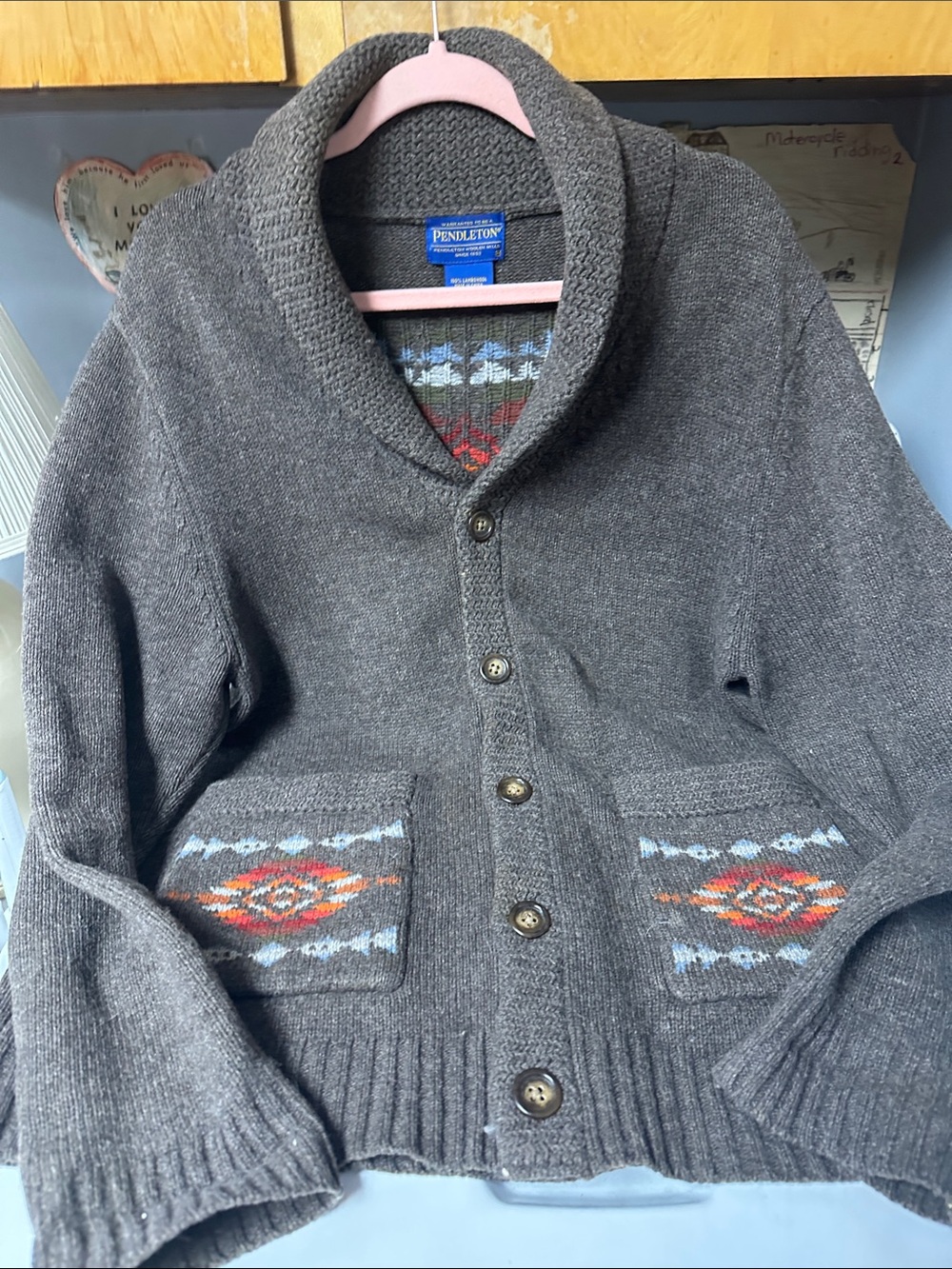 Pendleton womens Shawl Collar Gray Button-Down Sweater
